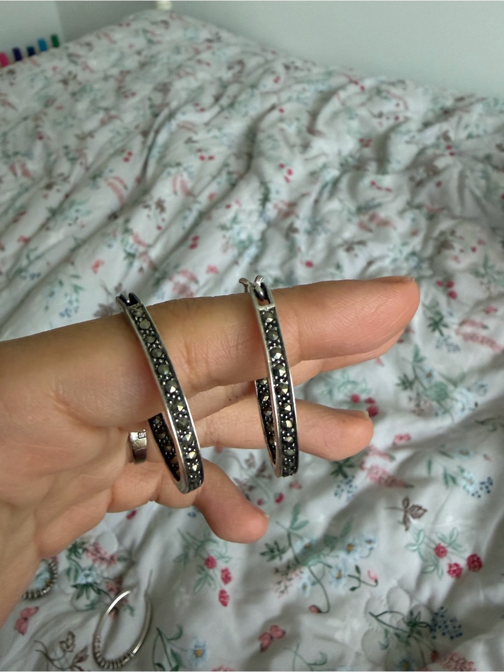 Sterling Silver Vintage Marcasite Hoop Earrings